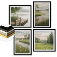 WANDBILDER 4er-Set - 50x50 cm & 40x60 cm Schwarzer Rahmen - Sommerlandschaften Flusswiese - Schwarz, Kunststoff (50/50cm) - ArtPrintCave