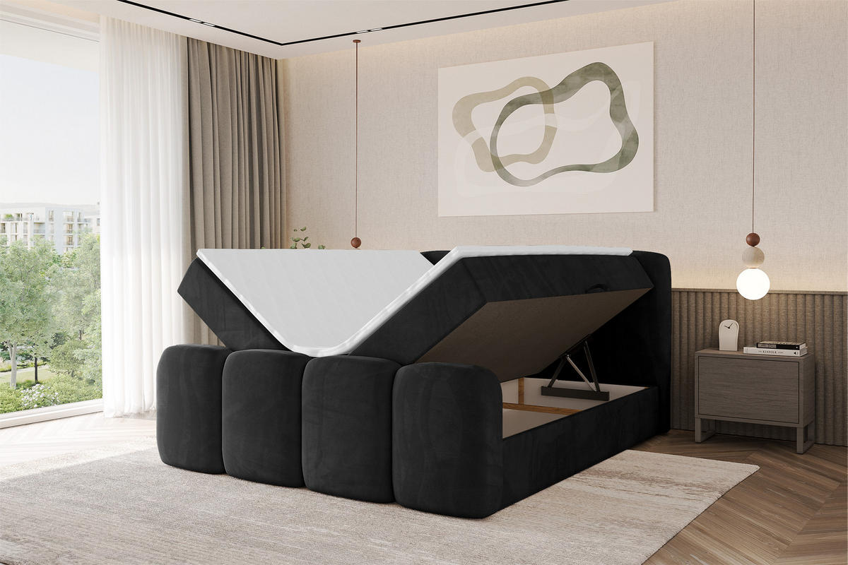 AMERICKÁ postel s matrací H4 a roštem – NINA-Z – 120 × 200 cm – černá - vysoce lesklá černá, kompozitní dřevo (120/200cm) - ALTDECOR