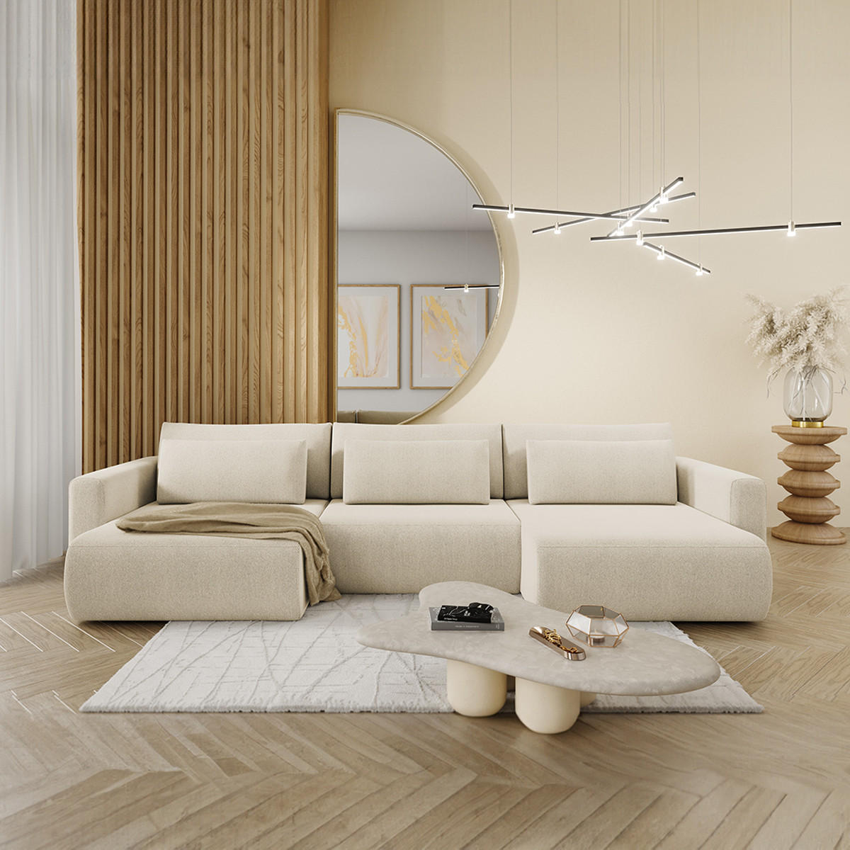 PANORAMASOFA Evy 4 Sitzplätze Beige - Beige, Holz (340/82/149cm) - Petits-meubles