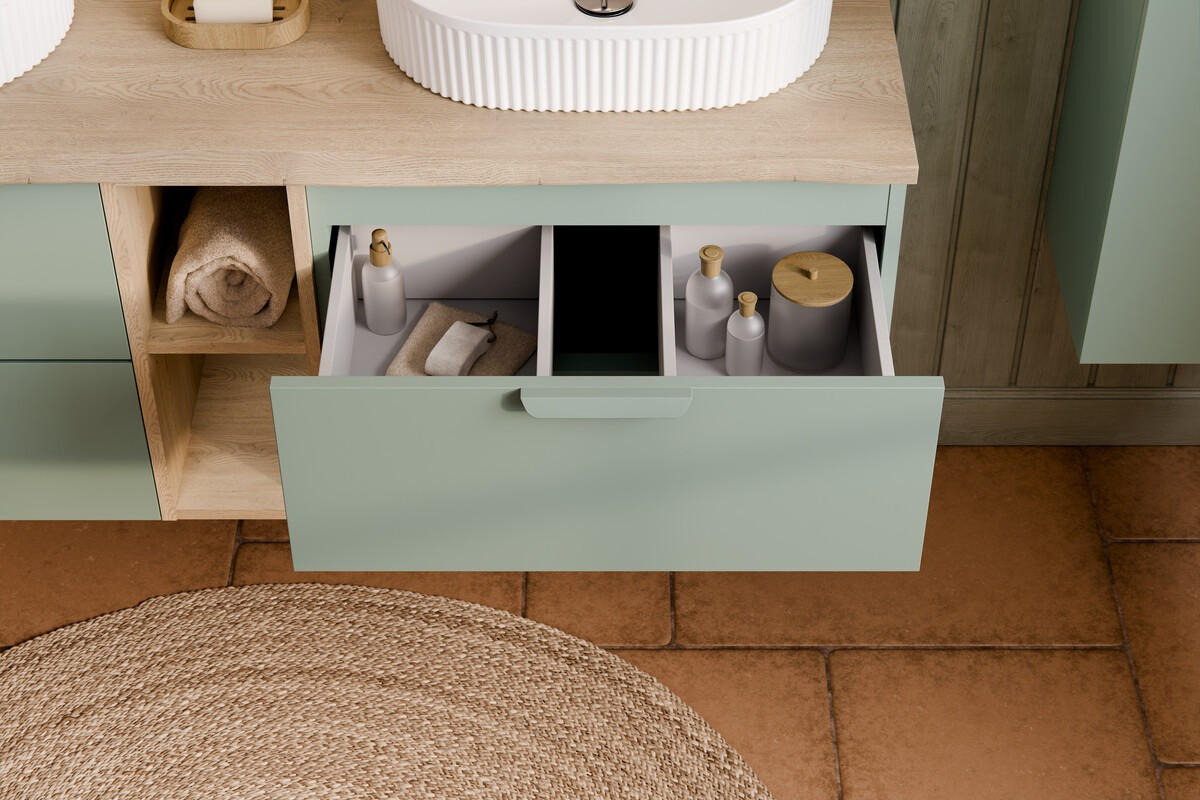 WASCHTISCHKOMBI 80 cm 3 Teile - Aster Green A BM413 in Grün Matt - Schwarz/Grün, Holz/Keramik (80/52.2/46cm)