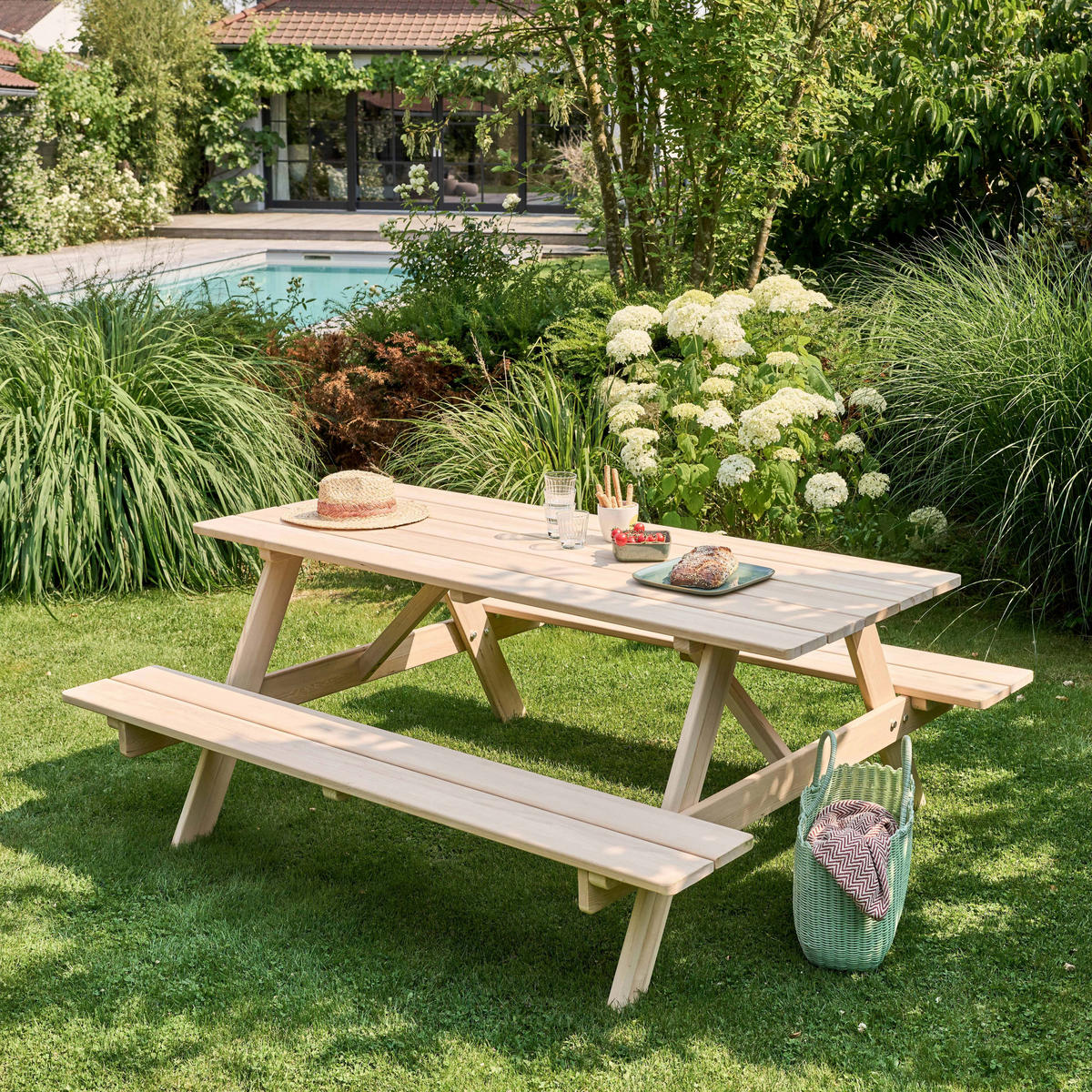 GARTEN-SITZGRUPPE, Holzfarbe - Braun, Holz - Oviala