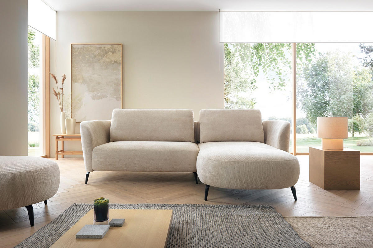 ECKSOFA VICO Beige Chenille mit Schlaffunktion - Beige, Holz (260/182cm) - MASSENO