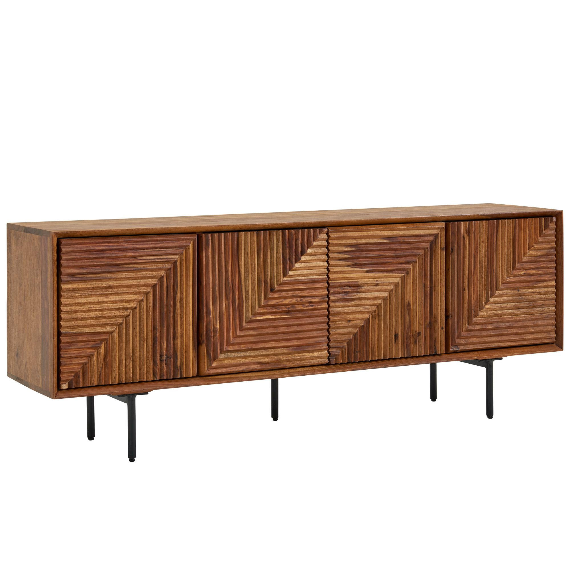 LOWBOARD Massivholz Modern Stil 140x54x33 cm mit vier Türen - Schwarz/Braun, Holz/Metall (140/54/33cm) - KADIMA DESIGN