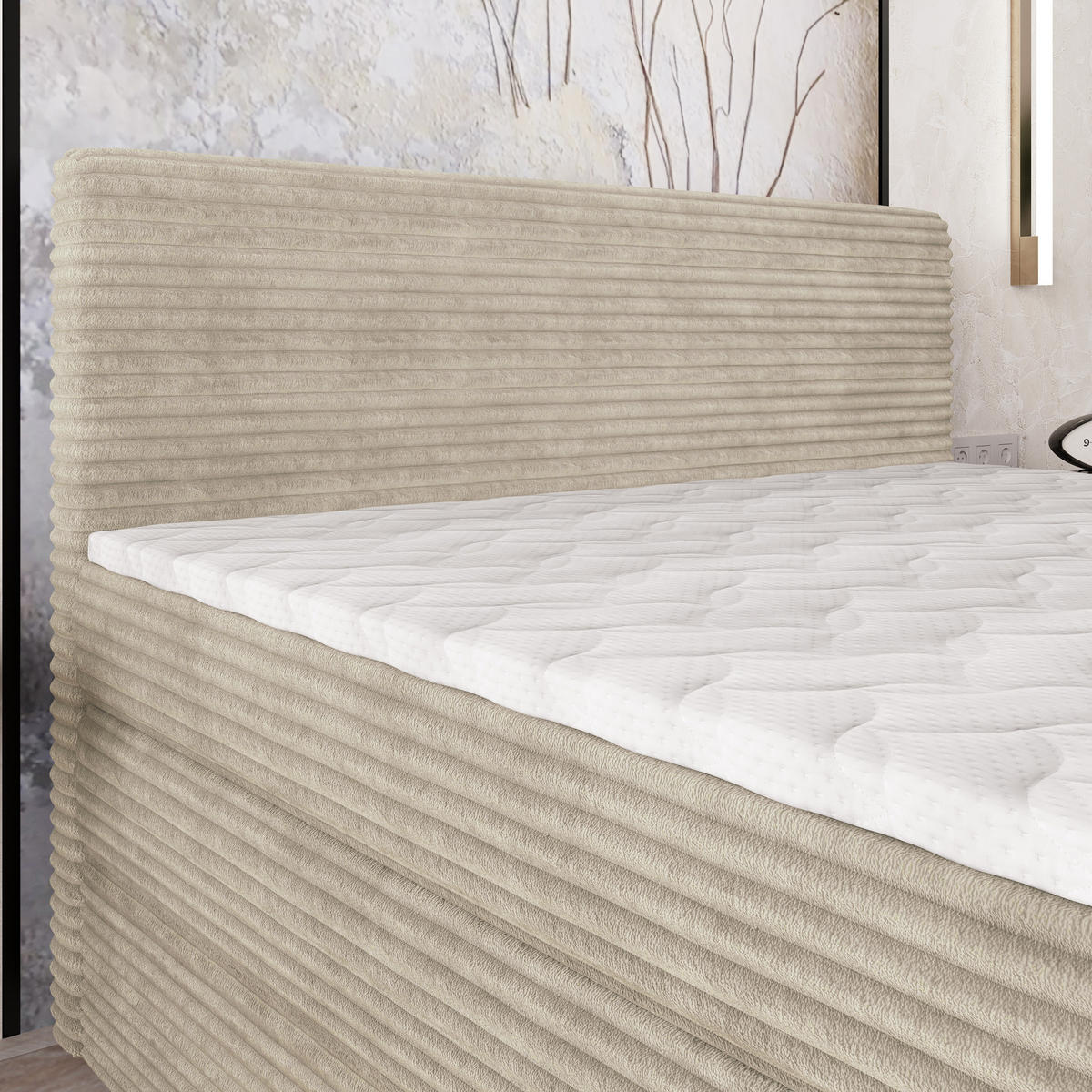BOXSPRINGBETT LUNERA 140x200 cm mit Matratze und Topper - Creme - Creme, Holz (140/200cm) - MASSENO