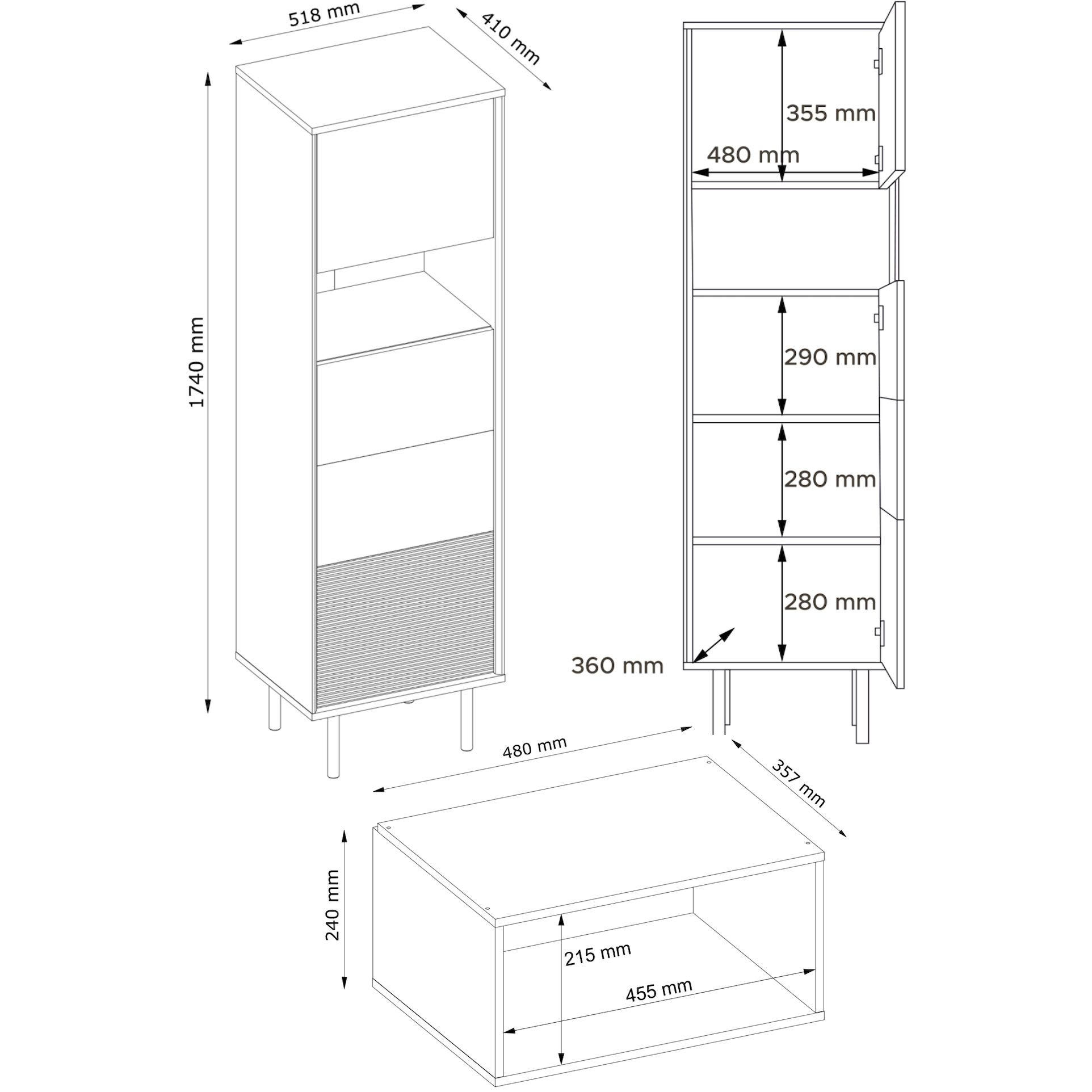 Thumbnail - Konsimo® Regal, Schwarz, Eiche, Mehrfarbig, Holzwerkstoff, Rechteckig, 52x174x41 cm, Wohnzimmer, Regale, Bücherregale