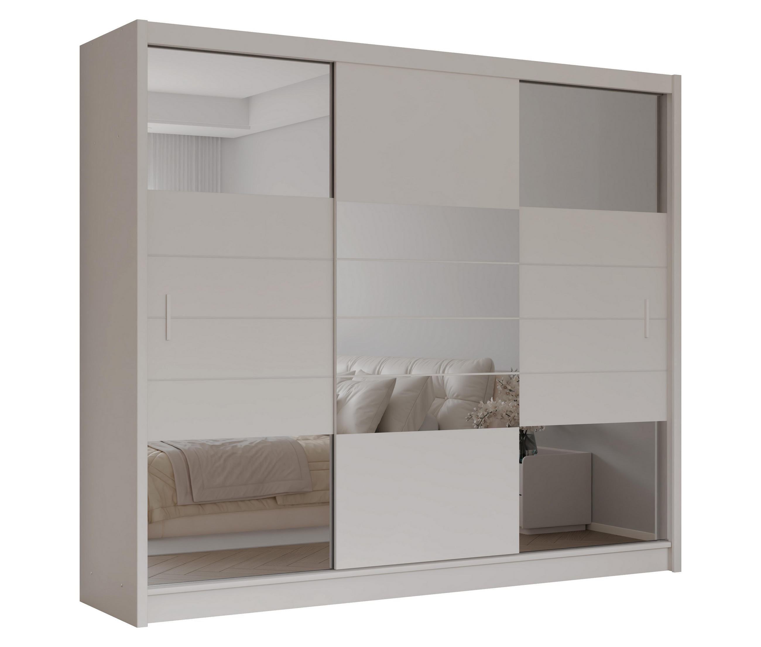 SCHWEBETÜRENSCHRANK KALISTA 250/215/61 cm 2-türig mit Spiegel Beige - Beige, Holzwerkstoff (250/215/61cm) - MASSENO