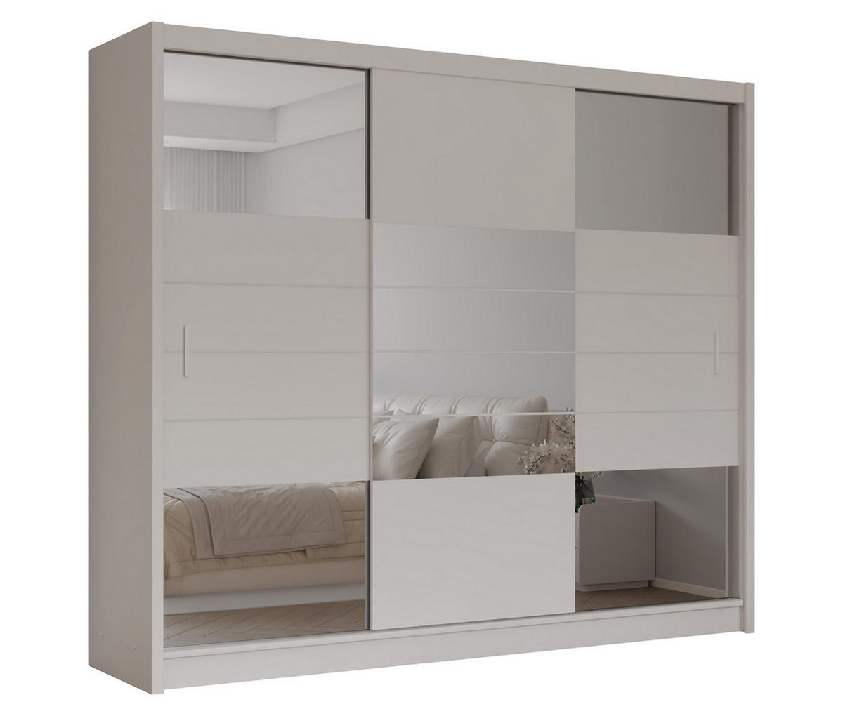 SCHWEBETÜRENSCHRANK KALISTA 250/215/61 cm 2-türig mit Spiegel Beige - Beige, Holzwerkstoff (250/215/61cm) - MASSENO