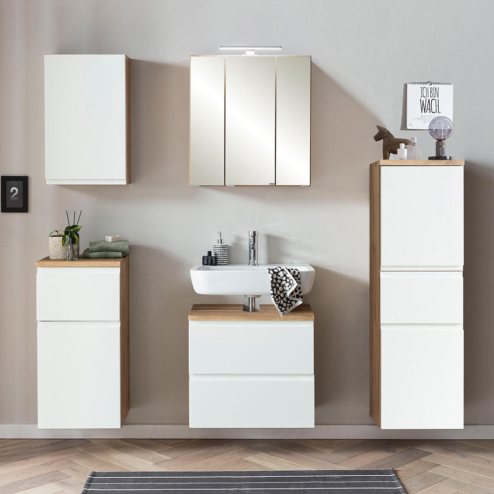 BADMÖBEL-SET 5-TLG. Vasto-03 - Weiß, Holzwerkstoff (170/200/35cm) - Lomado