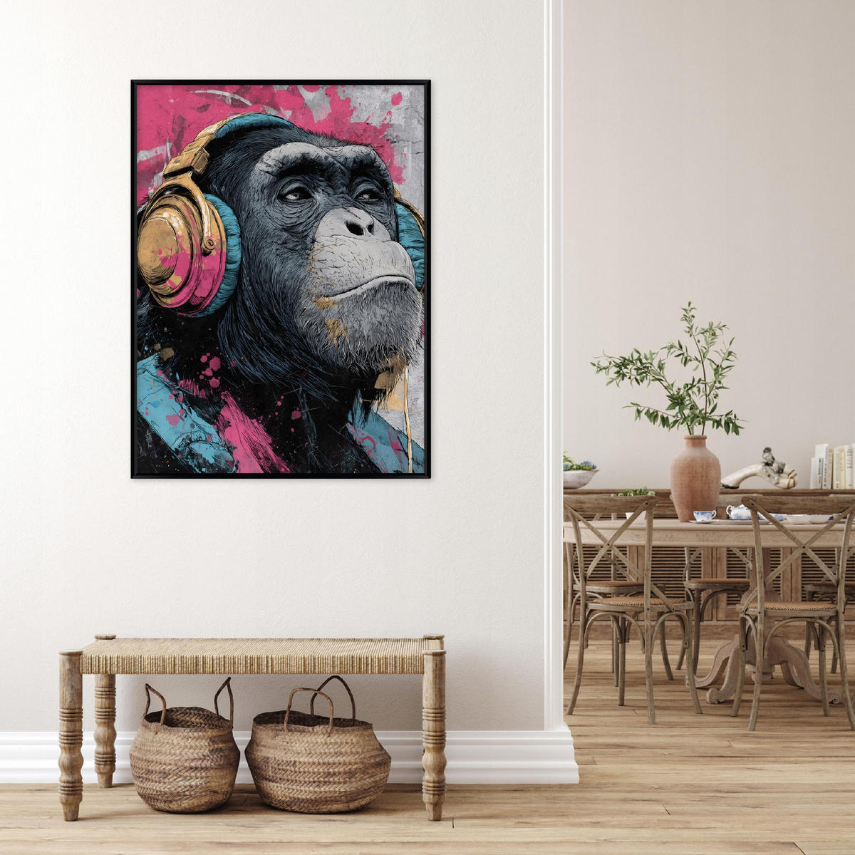 BILDER mit Rahmen Graffiti Affe Rosa 40x60 cm - Multicolor, Holzwerkstoff (40/60cm) - Wallarena