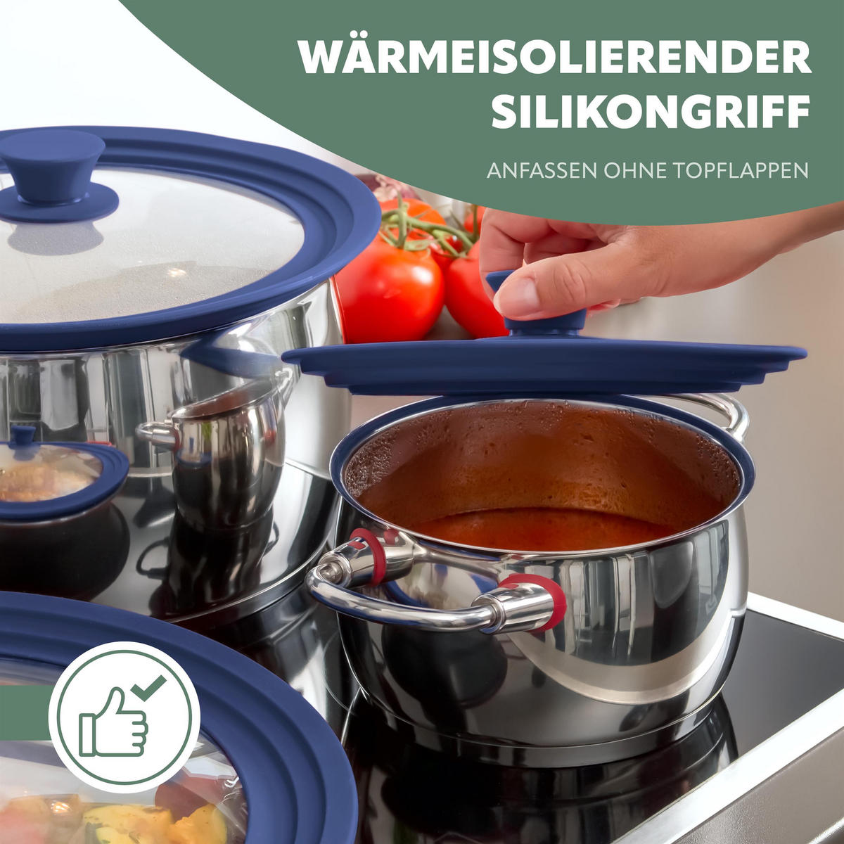 UNIVERSAL-GLASDECKEL, 16/18/20 cm, blau klein - Blau, Glas (20/20/5cm) - bremermann