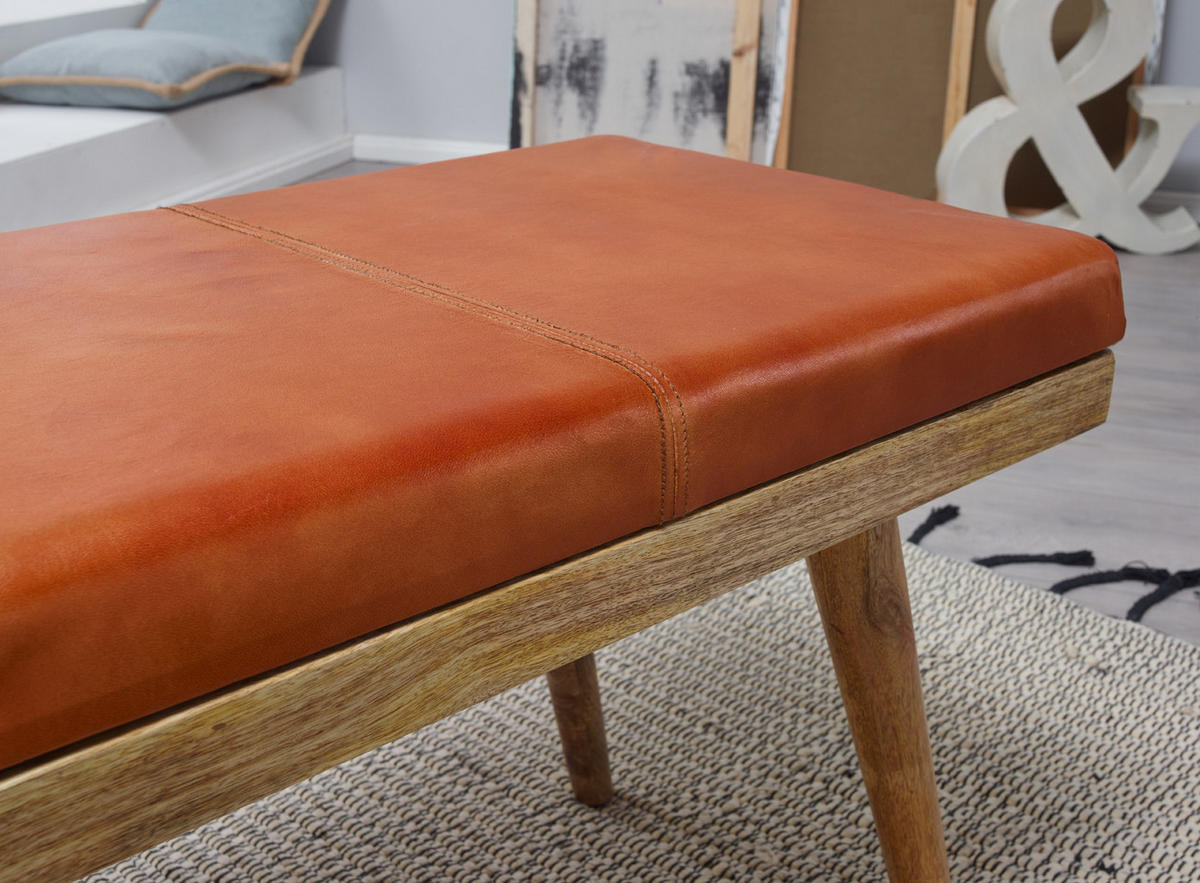 SITZBANK Retro Stil Stauraum Ziegenleder Bezug, Braun 100x38x52 cm - Braun, Leder/Holz (100/52/38cm) - KADIMA DESIGN