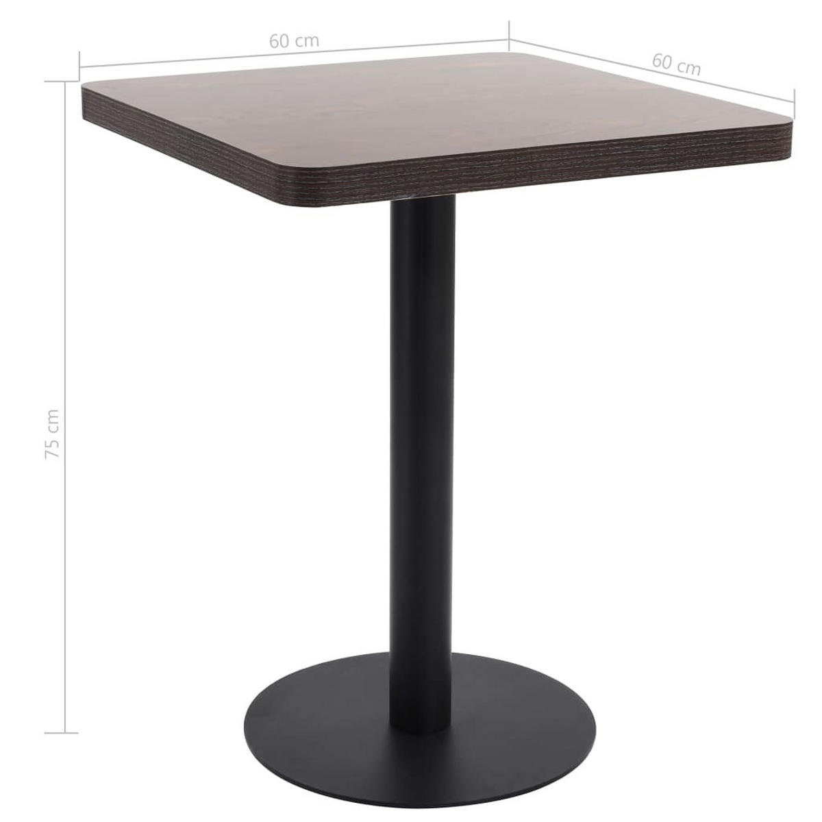 BISTROTISCH Industrial-Stil 60/60/75 cm aus Mdf, Stahl Dunkelbraun Quadratisch - Braun, Holzwerkstoff (60/60/75cm) - vidaXL