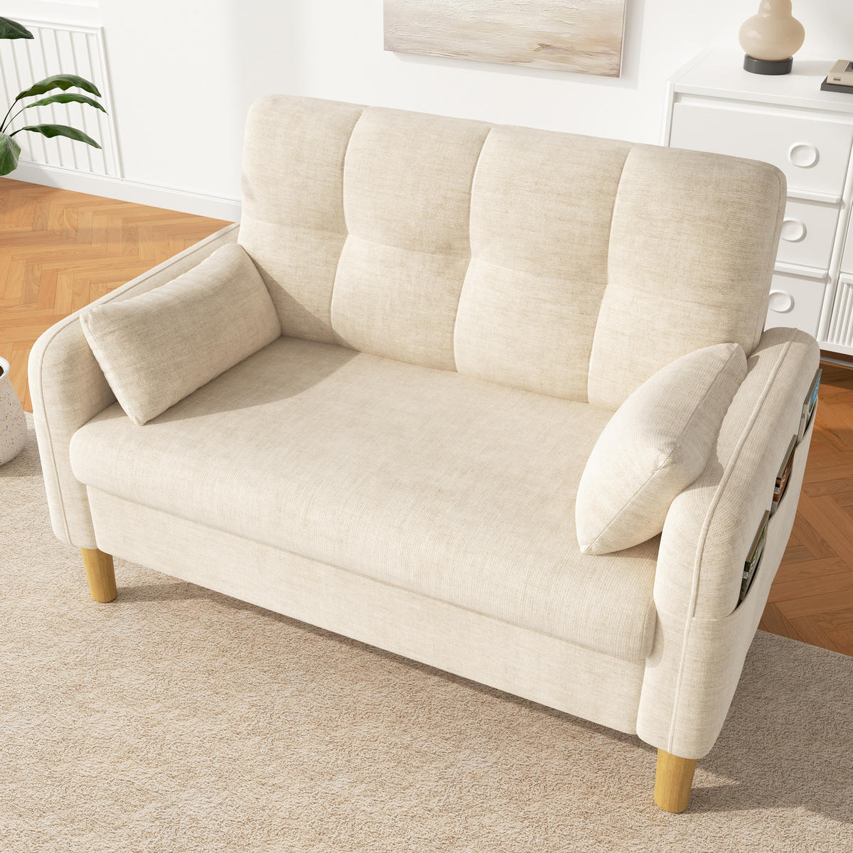 2-SITZER-SOFA DE-33242 mit weichen Polstern und Seitentasche Beige - Beige, Holzwerkstoff (119/85/78cm) - ComfortXL