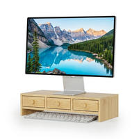 MONITORSTÄNDER Holzoptik MDF 3 Schubladen - Hellbraun, Holzwerkstoff (24/51/12.5cm) - Relaxdays