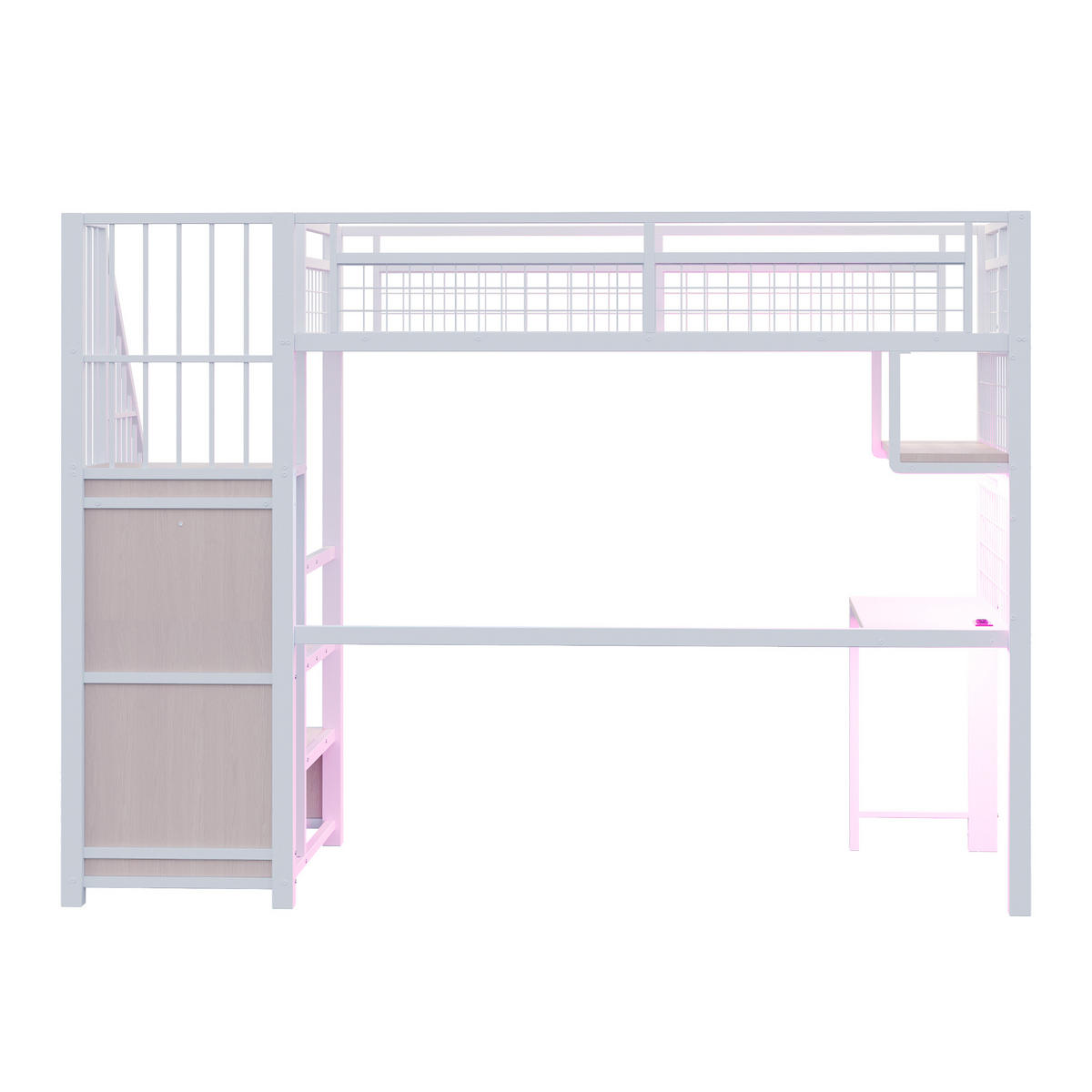 HOCHBETT 90/200 cm DE-01491, in Weiß, mit Lichtleiste, Steckdose, Stauraumleiter und Schreibtisch - Weiß, Metall (90/200cm) - ComfortXL