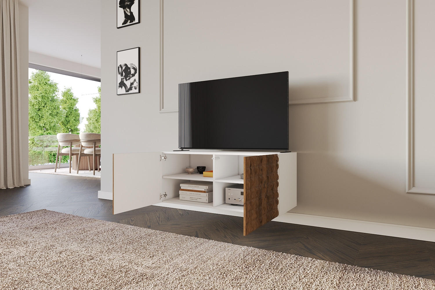 LOWBOARD VIRA-W 100x40x41 cm - Weiß / Katania - Eiche Wotan, Holzwerkstoff (100/40/41cm) - ALTDECOR