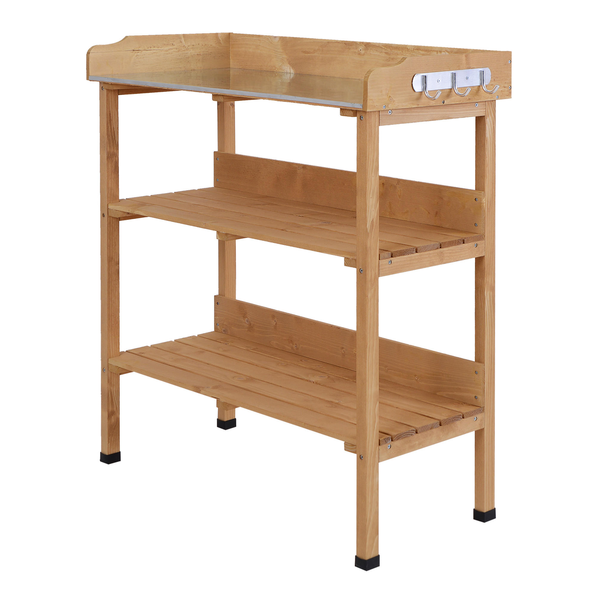 PFLANZTISCH Gärtnertisch Blumentisch mit Metall Arbeitsfläche Garten Holz Natur - Fichtefarben, Holz (76/37/89cm) - Outsunny