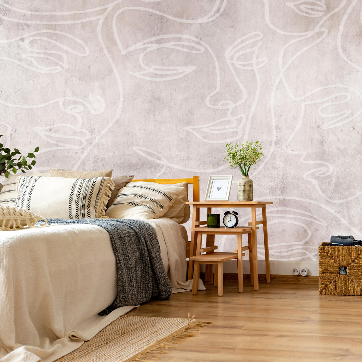 FOTOTAPETE für Schlafzimmer Abstrakte Gesichter Beton 500x350 - Beige/Braun, Papier (500/350cm) - Muralo