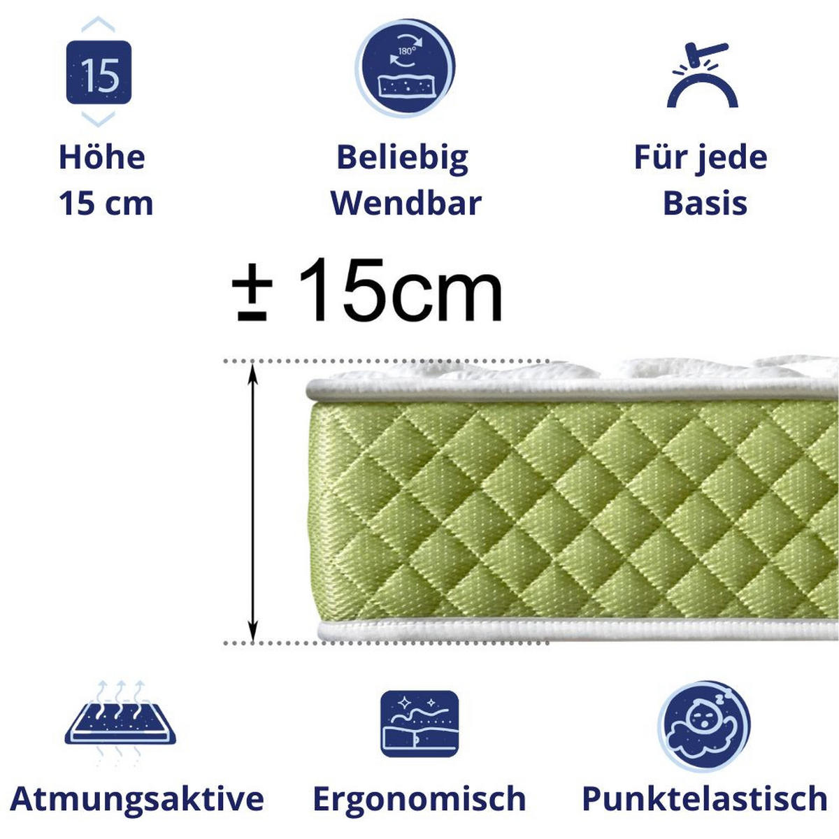 KALTSCHAUMMATRATZE Evergreen H3/H4 90x190 - Weiß, Textil (90/190cm) - Dagostino Home