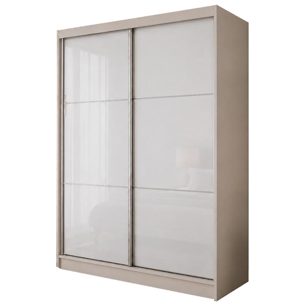 SCHWEBETÜRENSCHRANK Viva 160/216/61 Kaschmir mit Lacobel-Glas - Kaschmir, Holzwerkstoff (160/216/61cm) - Beautysofa