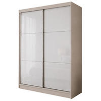 SCHWEBETÜRENSCHRANK Viva 160/216/61 Kaschmir mit Lacobel-Glas - Kaschmir, Holzwerkstoff (160/216/61cm) - Beautysofa