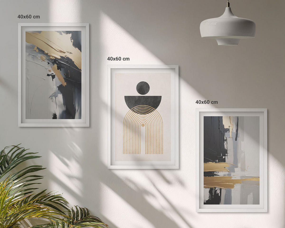 BILDER SET 3er Set - 40x60 cm Weißer Rahmen - Abstrakte Geometrie Eleganz - Weiß, Kunststoff (40/60cm) - TULUP