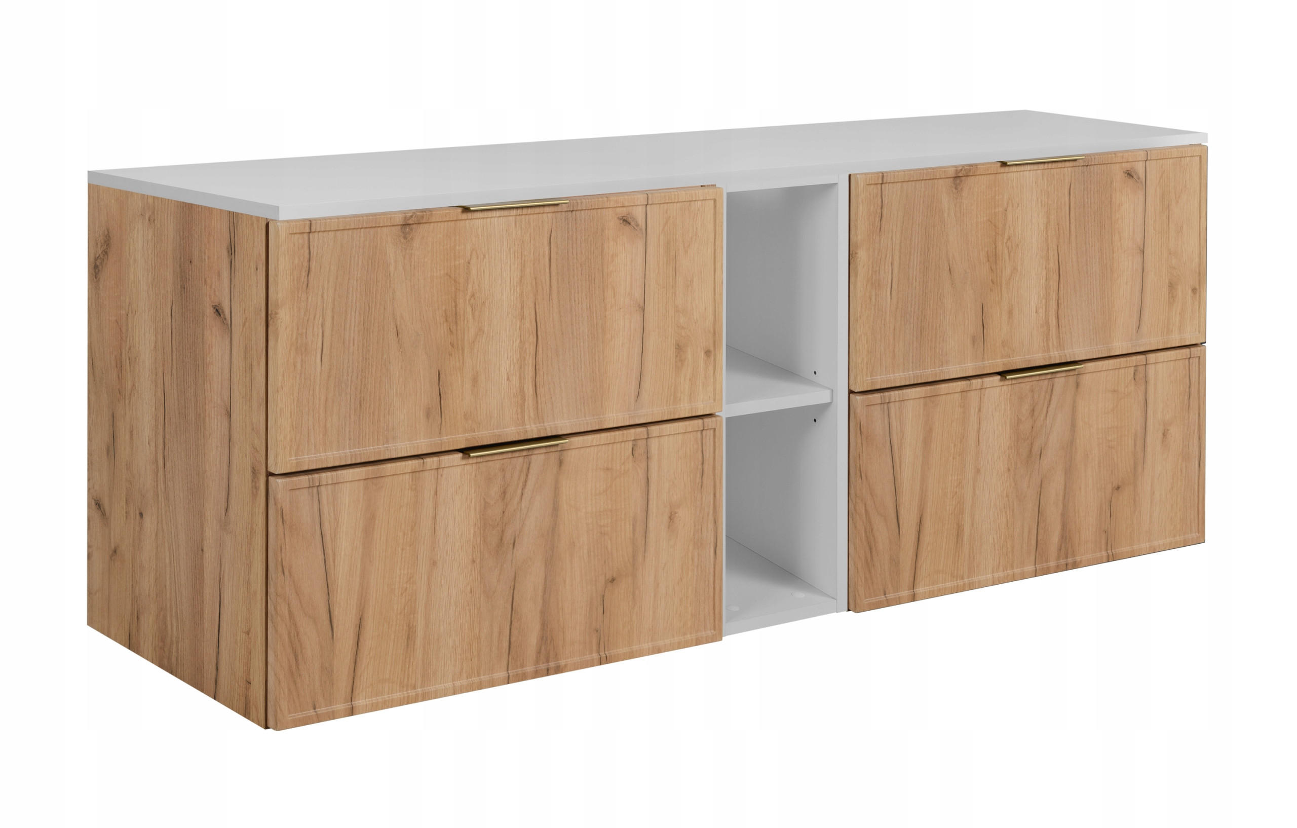 WASCHBECKUNTERSCHRANK SLIM 140cm mit Arbeitsplatte Weiß Eik Craft - Eichefarben/Weiß, Holzwerkstoff (140/57/46cm) - Rodan