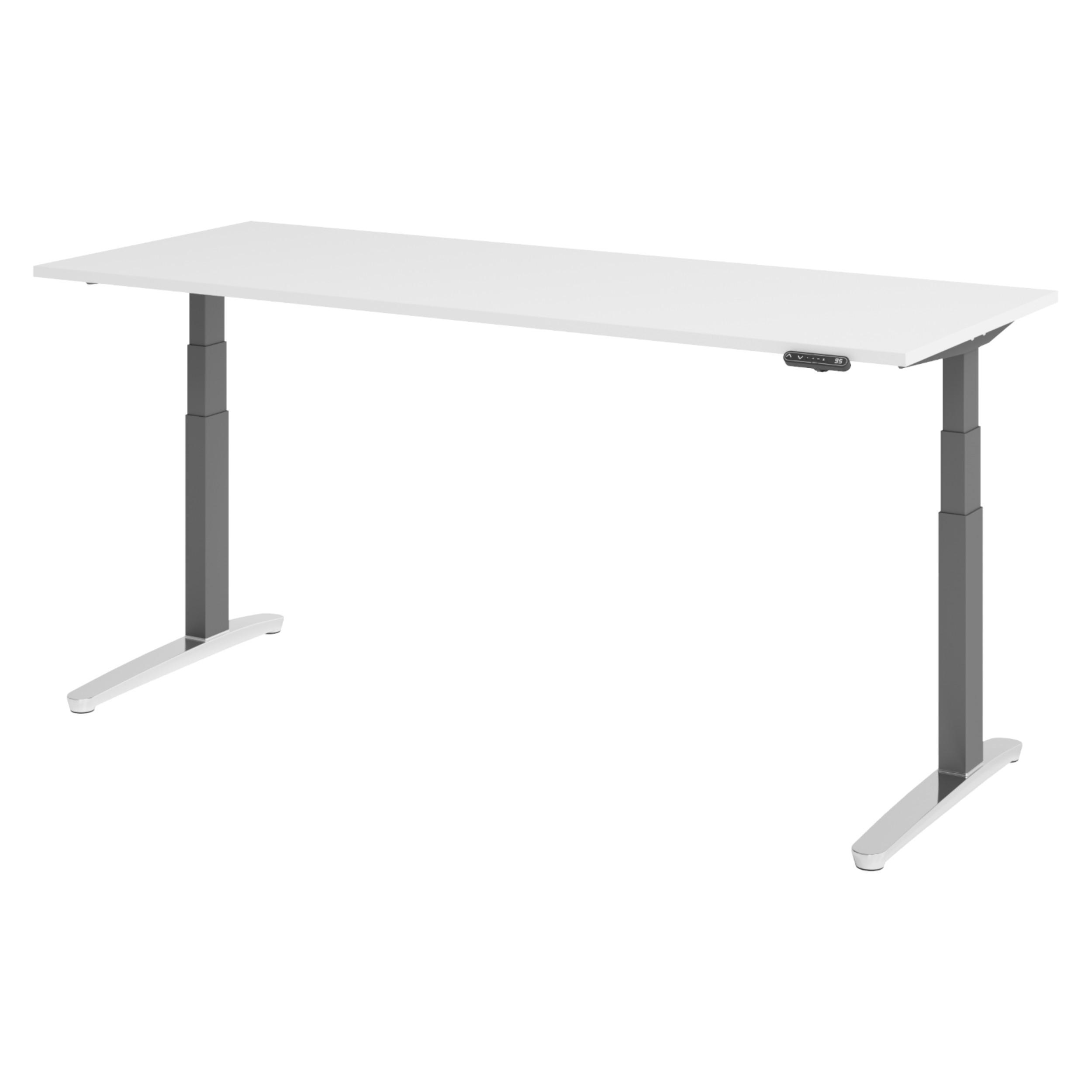 SCHREIBTISCH elektrisch XBHM 80/200/74 cm in Weiß/Graphitfarben/Alu poliert - Silberfarben/Graphitfarben, Holzwerkstoff (80/200/74cm) - bümö