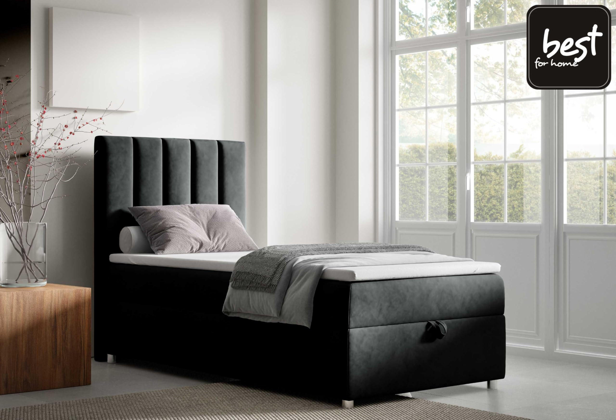 BOXBETT mit Bettkasten Trinity K10-SINGLE Bonellfederkern inkl. Topper - Schwarz, Holz/Holzwerkstoff (100/200cm) - Best For Home