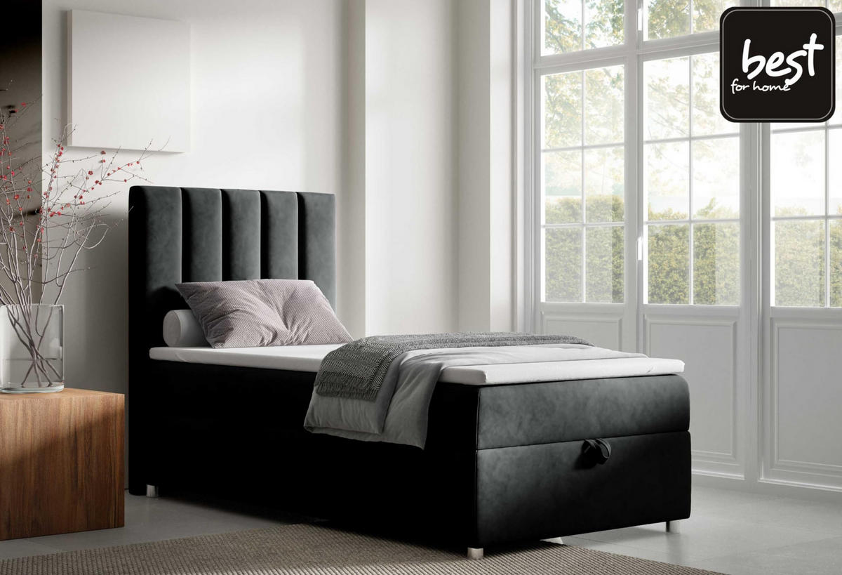 BOXBETT mit Bettkasten Trinity K10-SINGLE Bonellfederkern inkl. Topper - Schwarz, Holz/Holzwerkstoff (70/200cm) - Best For Home