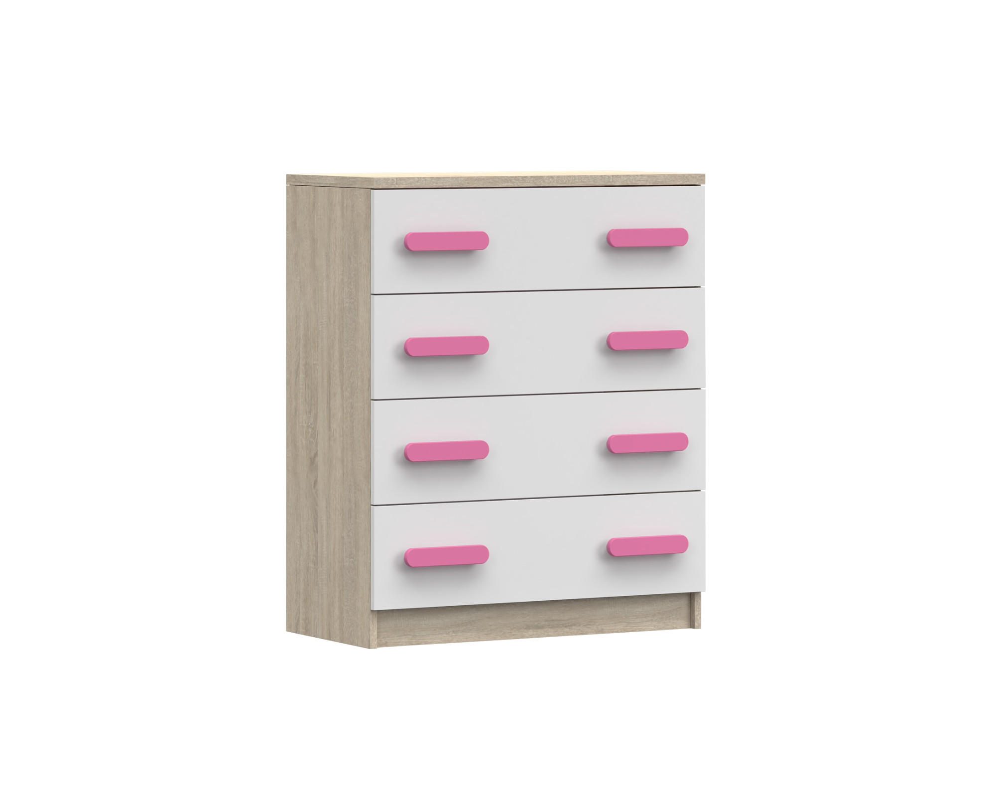 Deine Möbel 24 Kinderkommode Weiß, Sonoma Eiche, Rosa 80x90x40 cm
