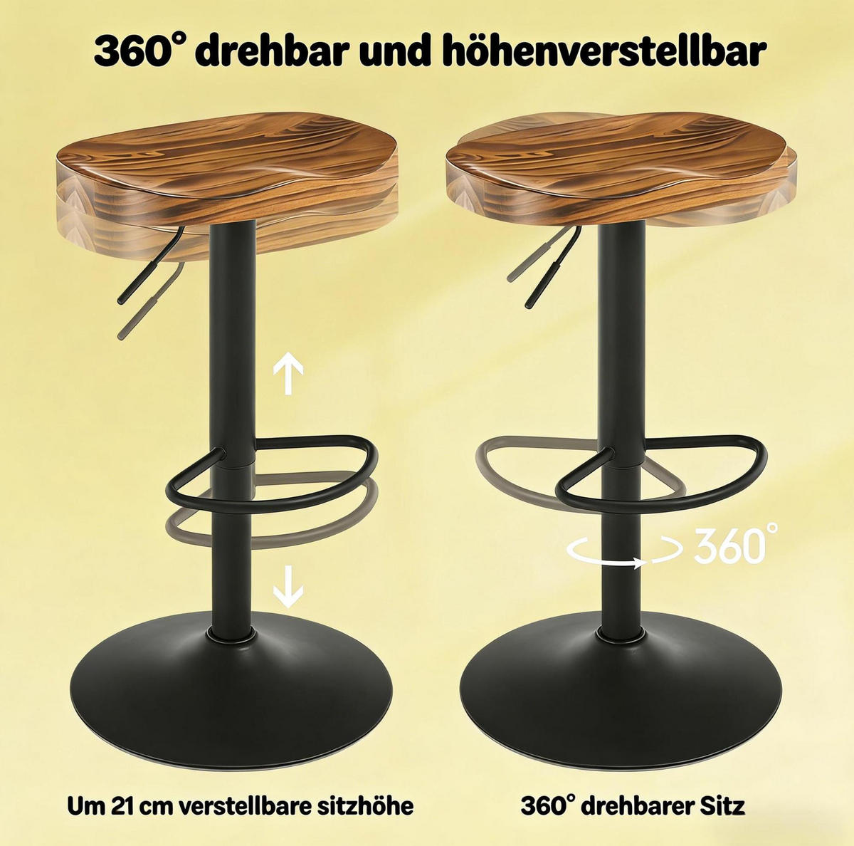 BARHOCKER drehbar höhenverstellbar 41,5 x 31,5 x 60-81 cm Rustik Braun - Braun, Metall (31.5/81/41.51cm) - Meubliv