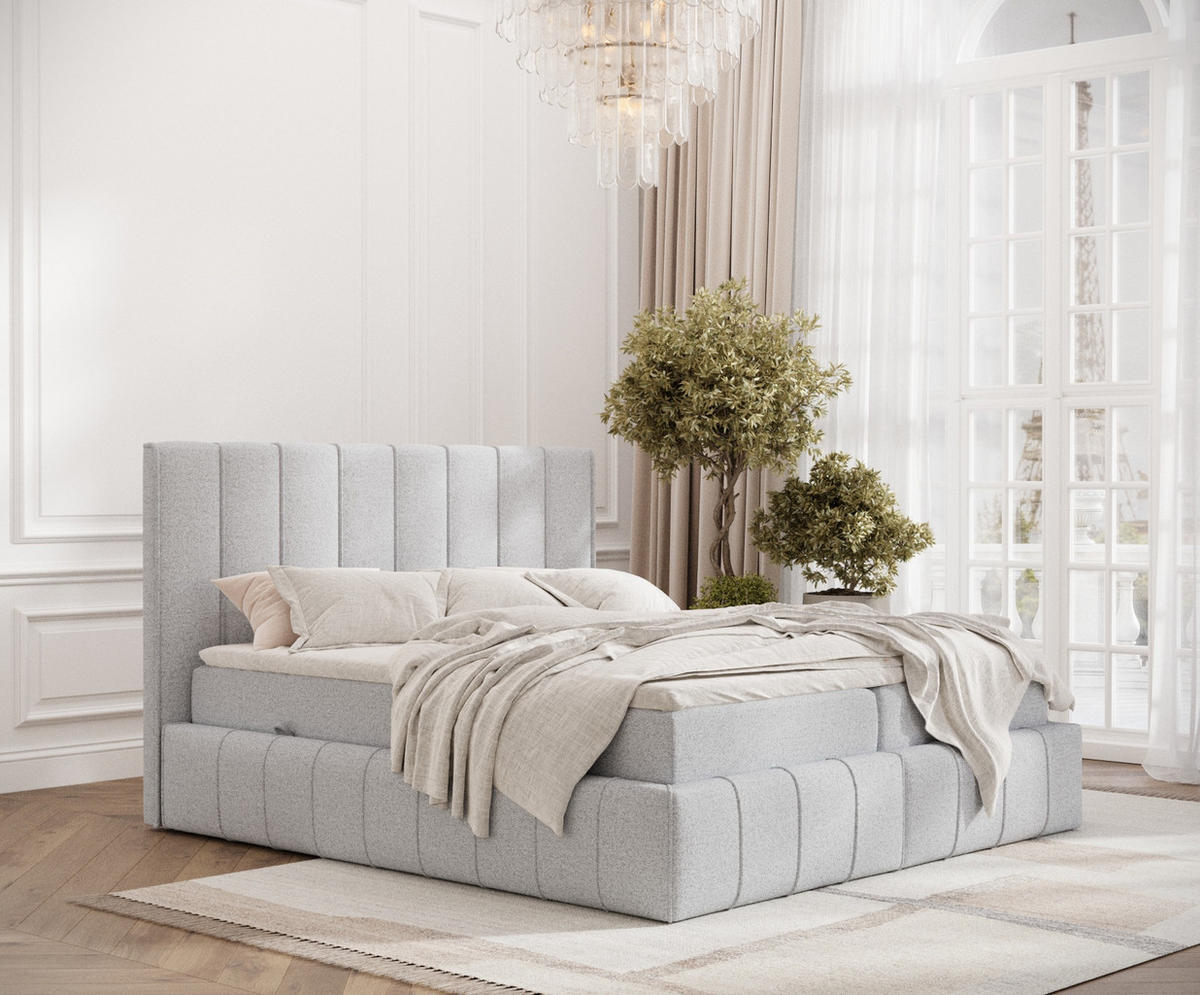 BOXBETT Moretti Hellgrau 140/200 cm mit Matratze und Topper - Hellgrau/Schwarz, Holz/Holzwerkstoff (140/200cm) - Maison de Reve