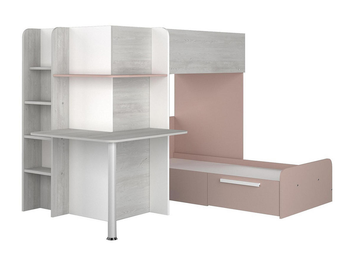 ETAGENBETT - 2 Personen - holz - hellgrau, puderrosa Samuel - Hellrosa/Hellgrau, Holz (90/190cm) - Vente-Unique