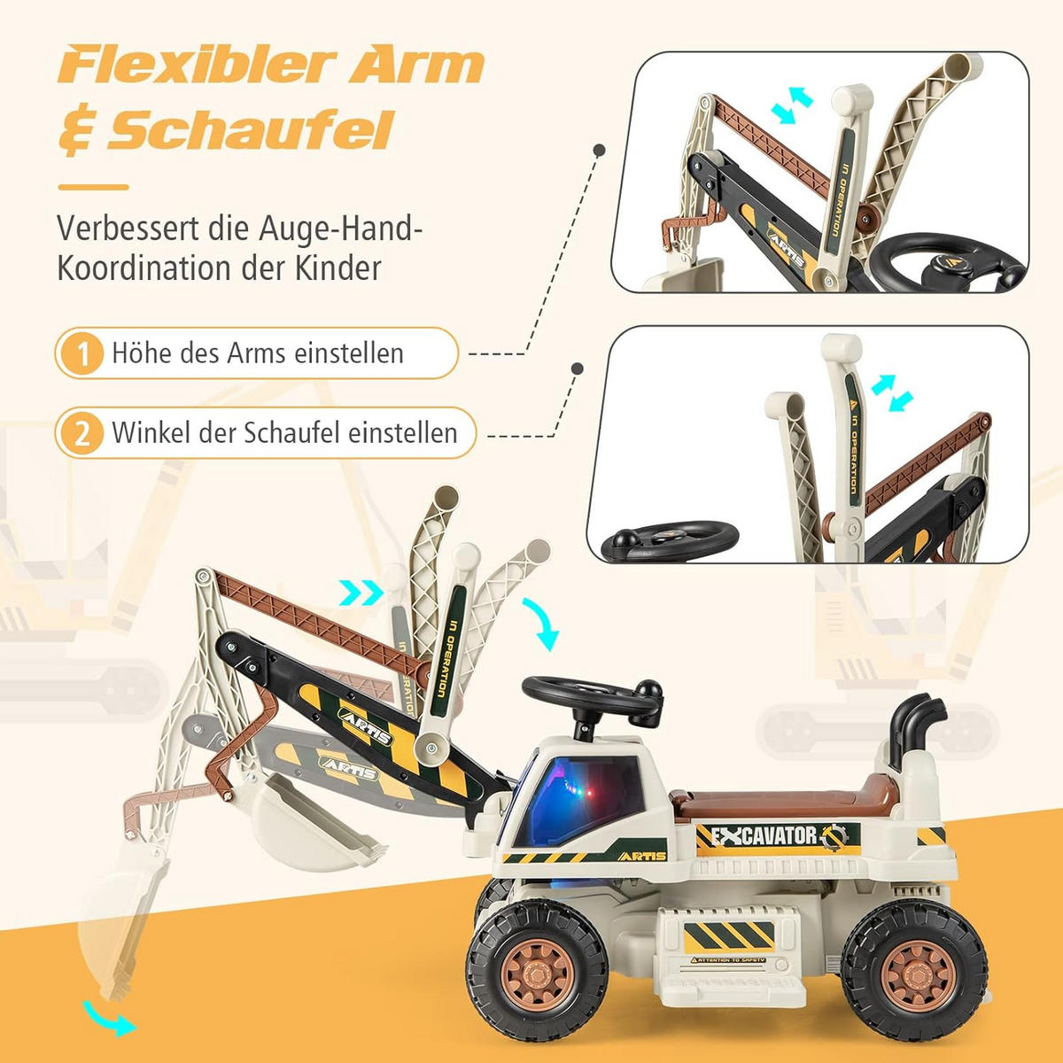 SITZBAGGER 6V Kinder Hellgrau - Hellgrau, Kunststoff (113/39/36cm) - COSTWAY