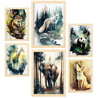 POSTER Set Mit 6 Wald und Savanne Größe A3 & A4 Rahmen aus hellem Holz - Beige, Papier (29.7/1cm) - Nacnic