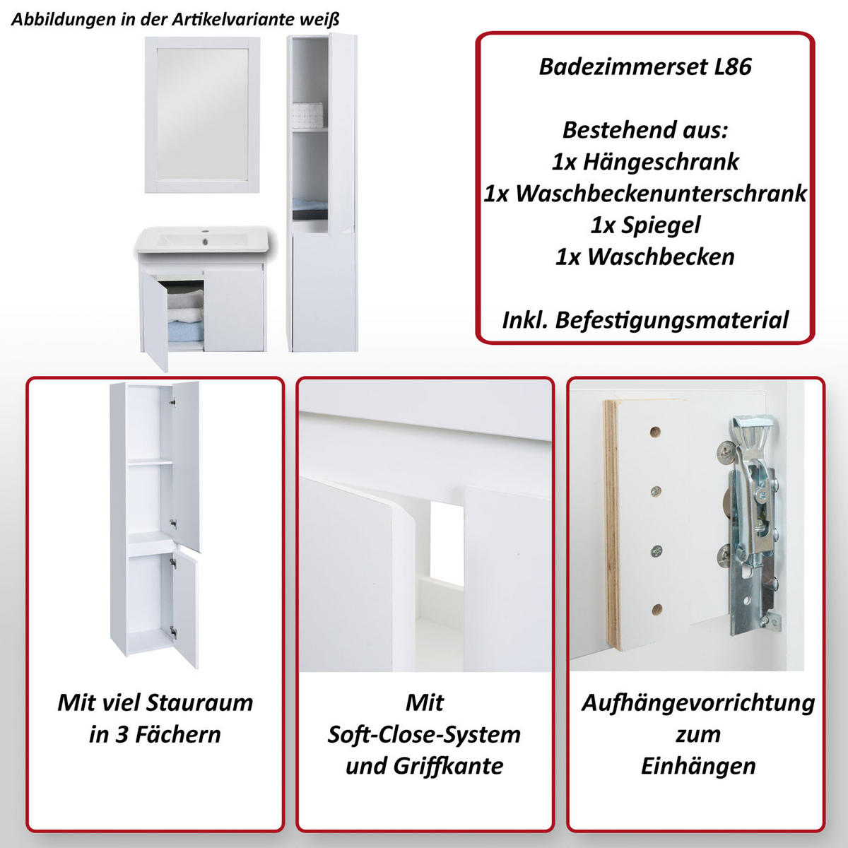 BADEZIMMERSET Schwarz 4er-Set - Schwarz, Holzwerkstoff (100/160/46cm) - MCW