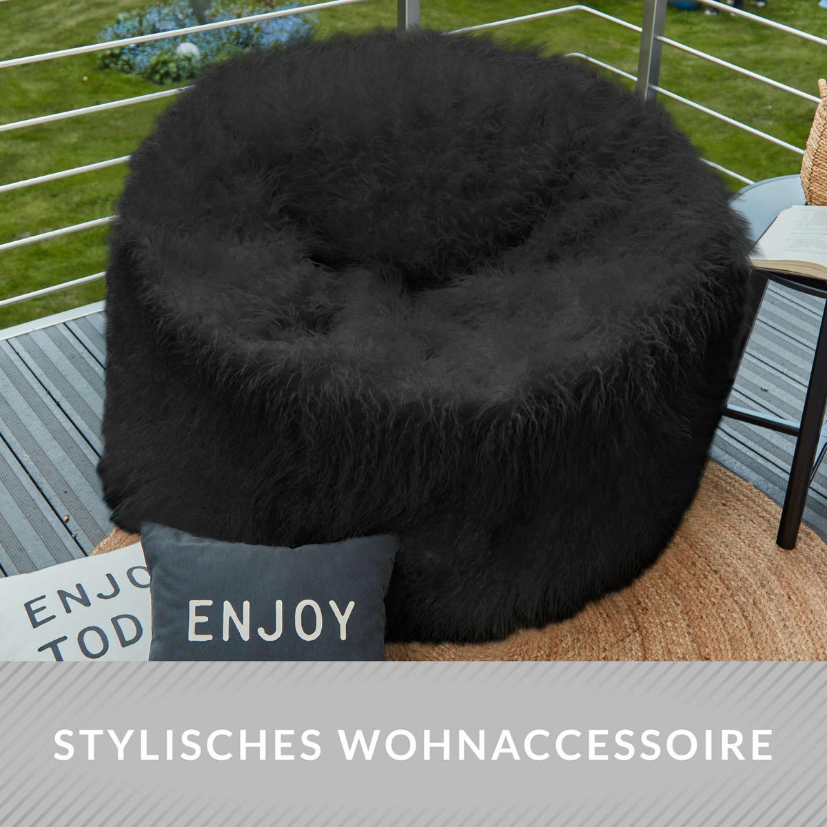 FELL SITZSACK-Hocker Pouf XXL 100x55cm - Schwarz, Textil (100/55/55cm) - Green Bean