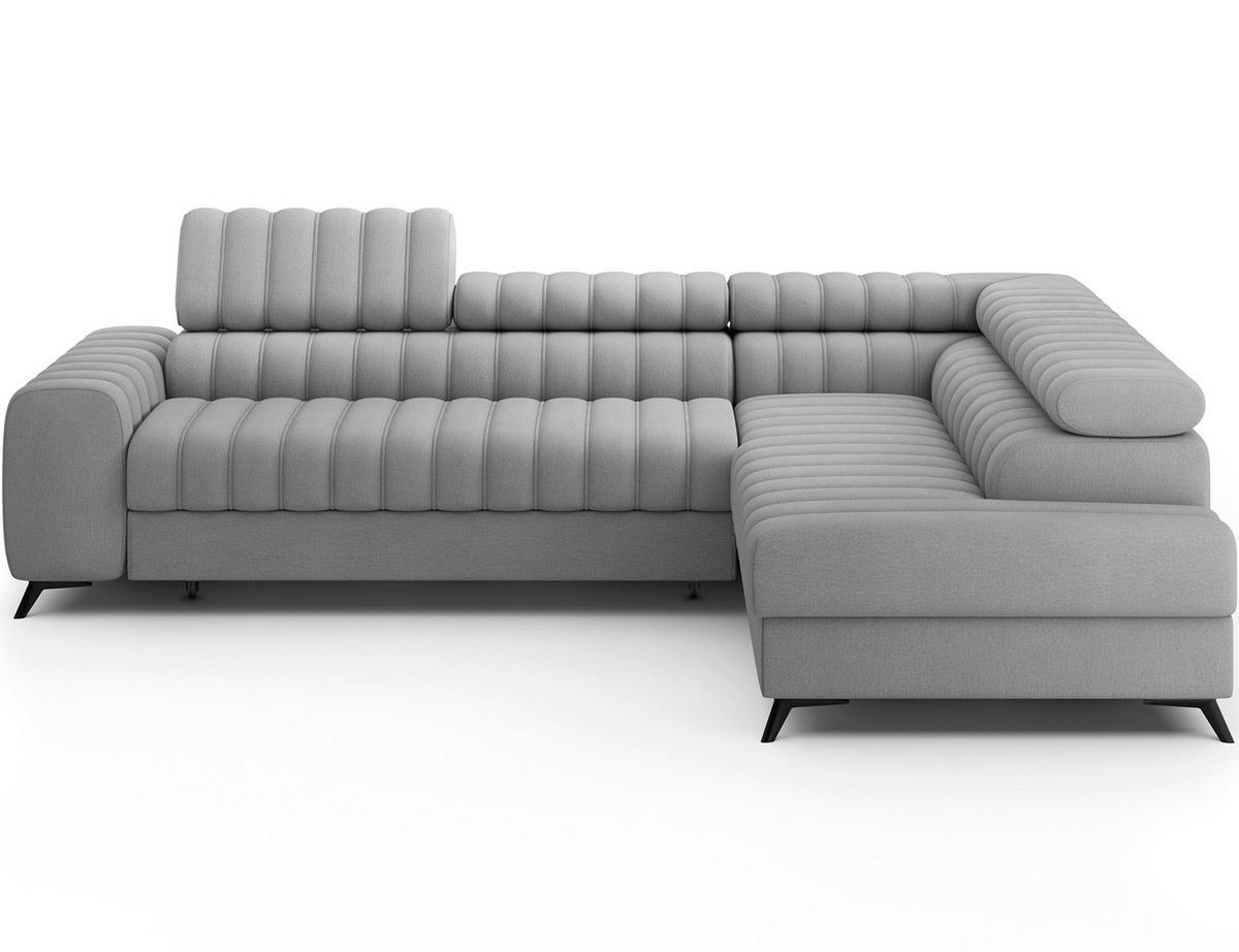 KANEDO Ecksofa mit Schlaffunktion und Bettkasten – Modernes Designsofa, verstellbare Kopfstützen, Metallfüße - Grau, Kunststoff (269/86cm) - Wohnideebilder