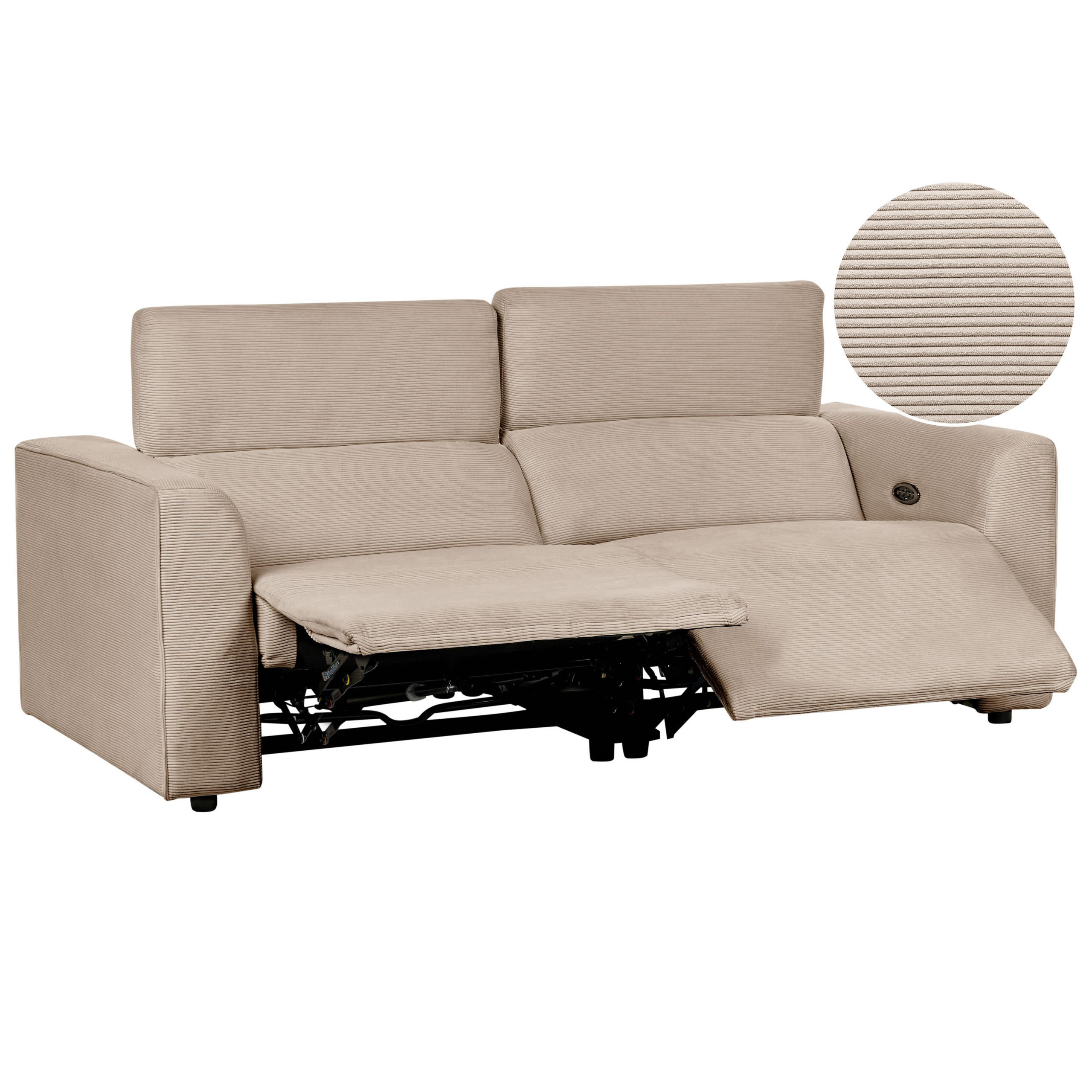 2-SITZER-SOFA Cord sandbeige USB-Port elektrisch verstellbar Ulven - Sandfarben, Textil (222/76/106cm) - Beliani