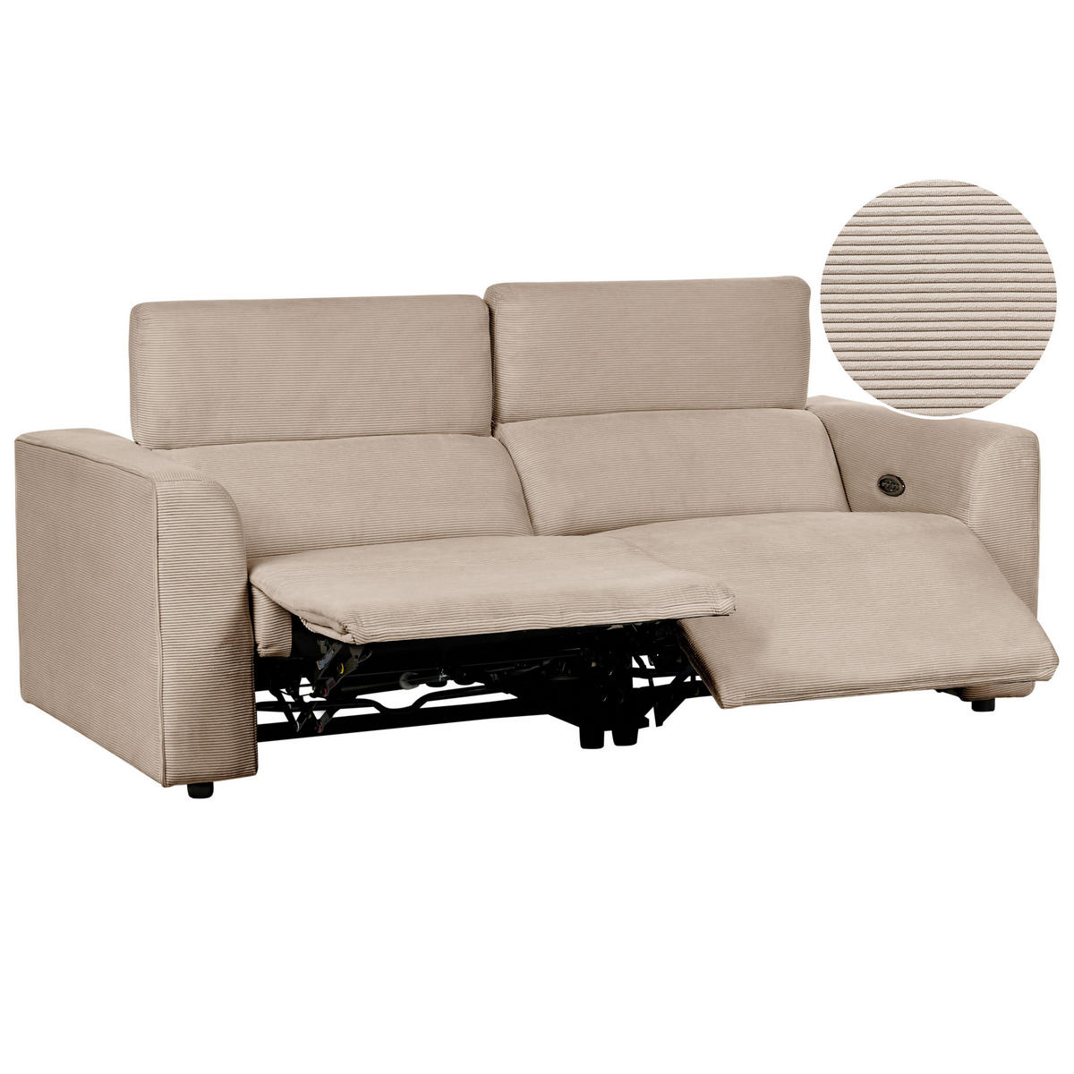 2-SITZER-SOFA Cord sandbeige USB-Port elektrisch verstellbar Ulven - Sandfarben, Textil (222/76/106cm) - Beliani