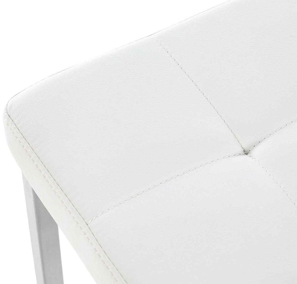 HOCKER Lederlook weiß - Edelstahlfarben/Weiß, Textil/Metall (40/48/40cm) - CLP