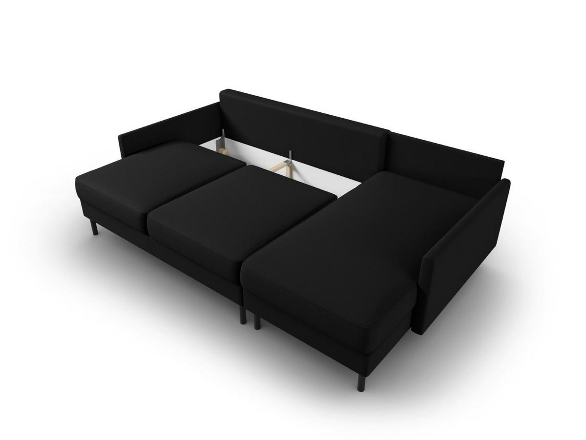 AUSKLAPPBARES-ECKSOFA rechts mit Container Scott aus strukturiertem Stoff schwarz 5 Sitzplätze - Schwarz, Textil (142/212cm) - Micadoni