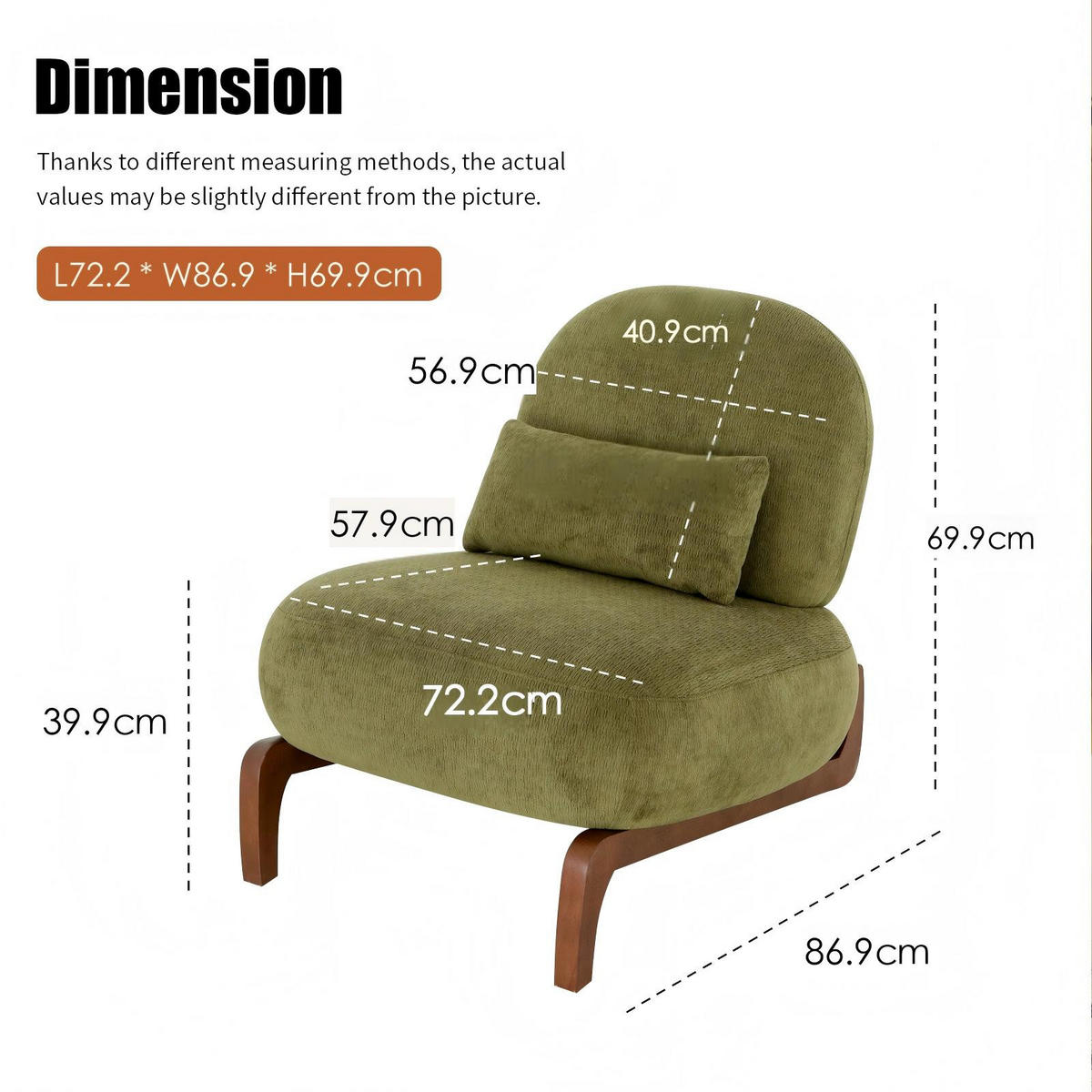 SESSEL stoff grün armlehnenlos modern holzbeine - Grün, Textil (86.9/69.9/72.1cm) - Urban Meuble