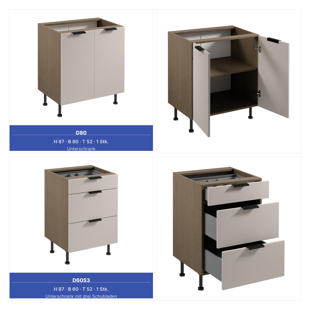 KÜCHENZEILE 395 cm - Sorento KS10-M395 - in Beige / Dunkle Eiche - Eichefarben/Beige, Holz/Metall (395/247/58cm)