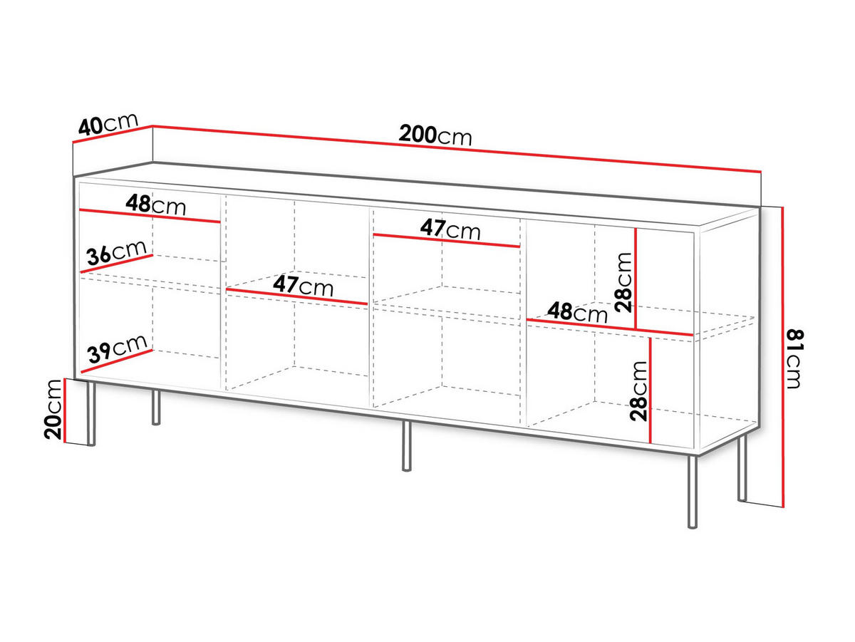 SIDEBOARD Cortina 200 4D - Schwarz/Braun, Holzwerkstoff/Metall (200/81/40cm) - MIRJAN24