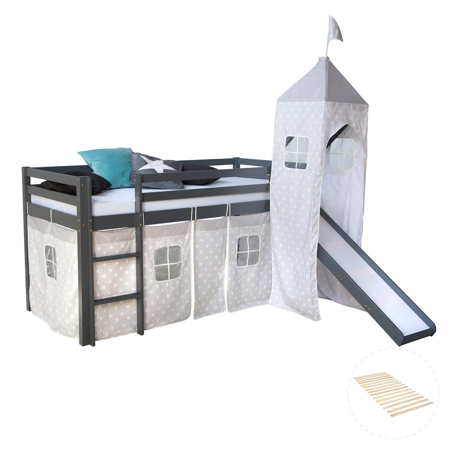 Homestyle4u Hochbett Grau 90x200 cm