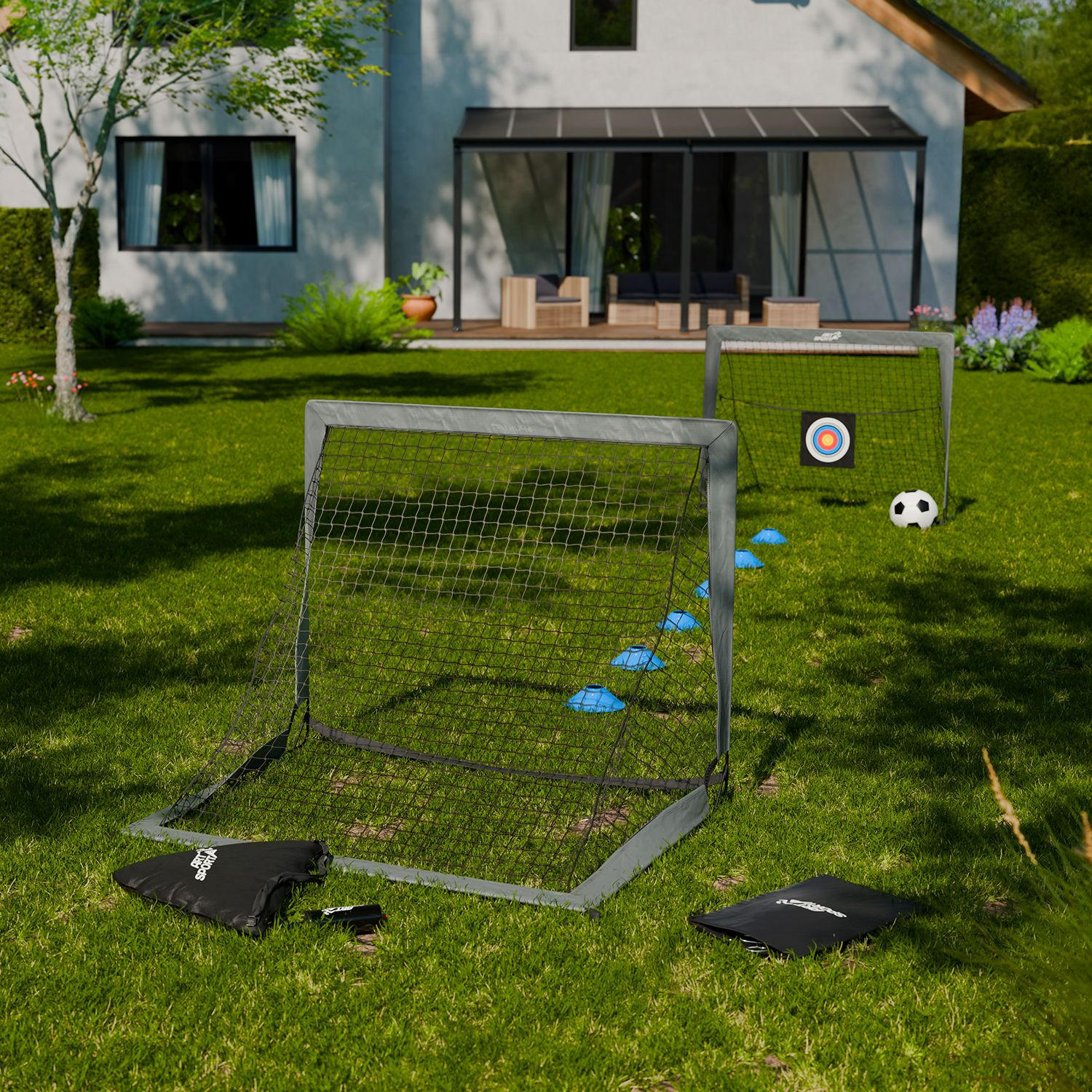 FUSSBALLTOR Goal Master Pop-up inkl Zubehör grau (2er-Set) - Grau, Kunststoff (120/90cm) - Artsport