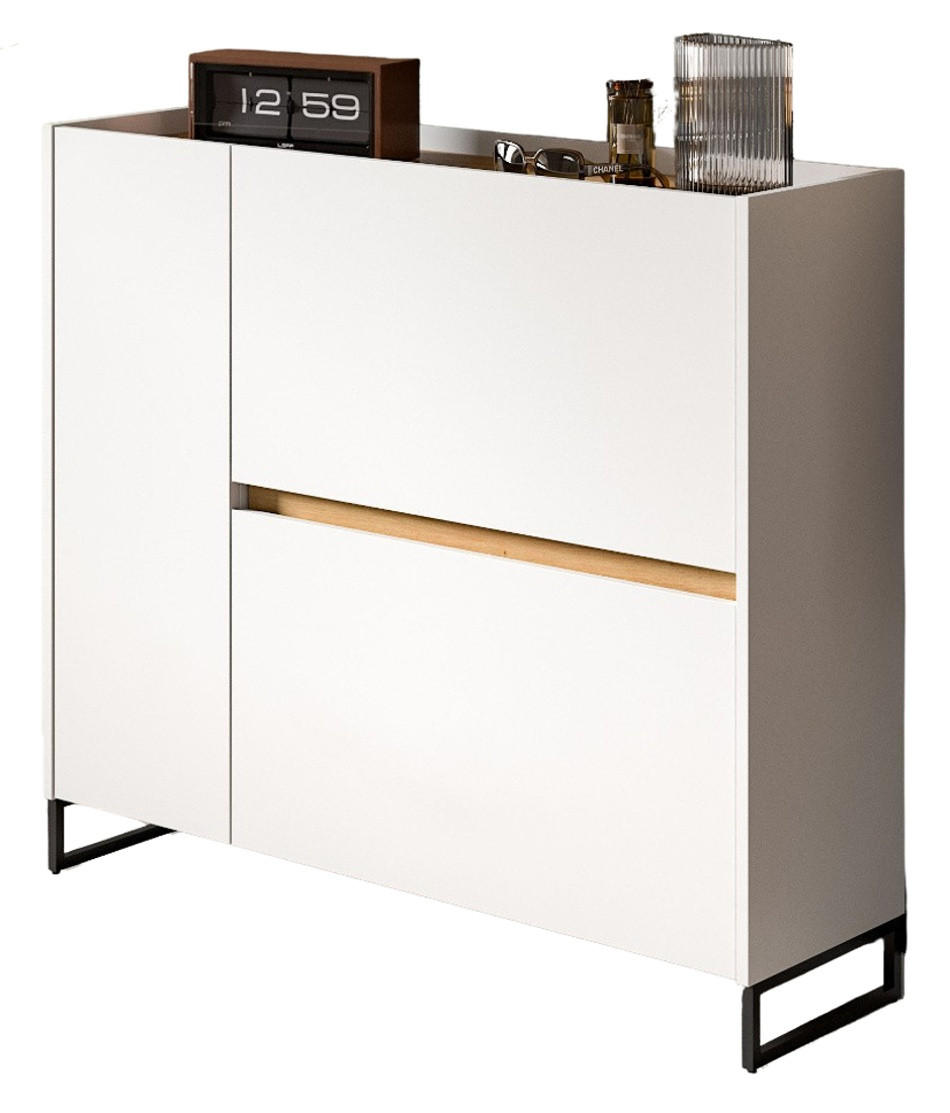 SCHUHKIPPER weiß, Artisan Eiche 110 x 94 cm, Schuhschrank mit Soft-Close - Schwarz/Weiß, Holzwerkstoff/Metall (110/94/32cm) - Inn.Furn