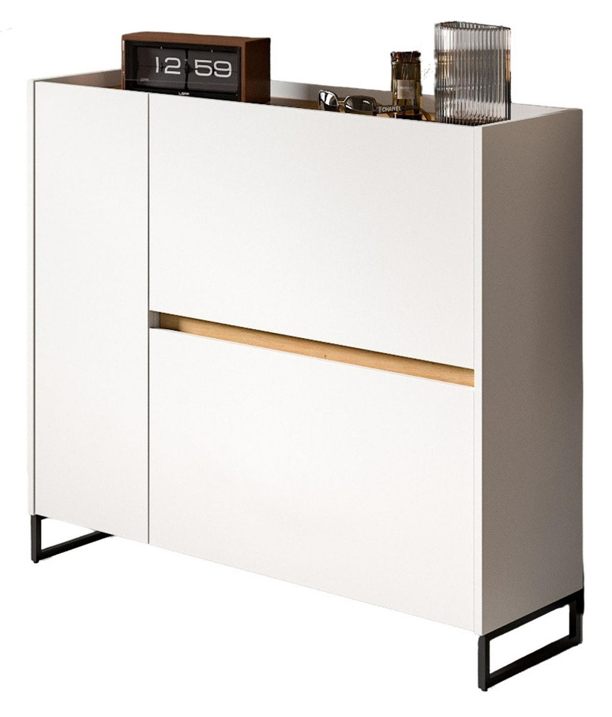 SCHUHKIPPER weiß und Artisan Eiche, Schuhschrank 110 x 94 cm, Soft-Close, Borga - Schwarz/Weiß, Holzwerkstoff/Metall (110/94/32cm) - Inn.Furn